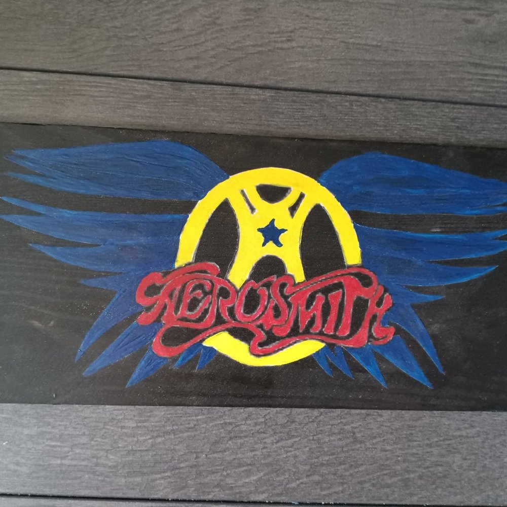 AEROSMITH WOOD BURNED WOOD PLAQUE
